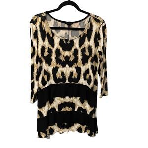 Eva Varro Neutral Animal Print Spandex Blend 3/4 Sleeve Tunic Top Size XL AS IS